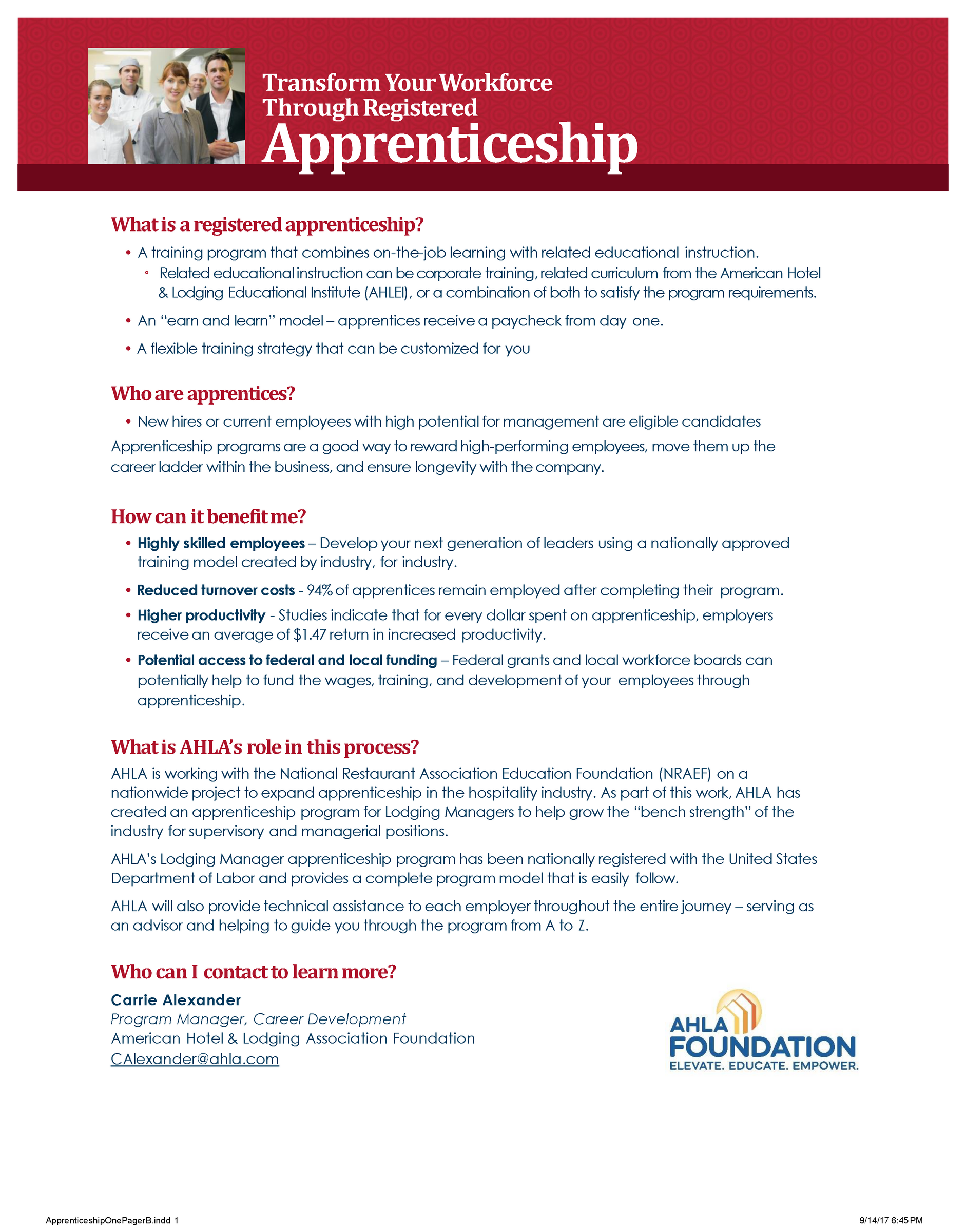 Apprenticeship One Pager Lodging Manager 2019